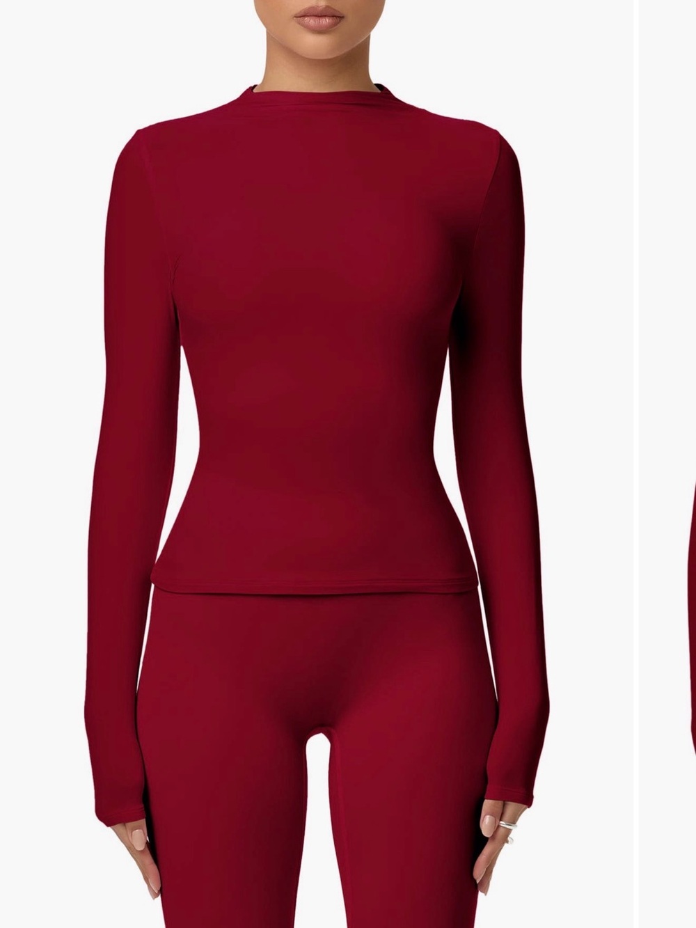 naked wardrobe ruby red Long-Sleeve mock neck bodysuit
